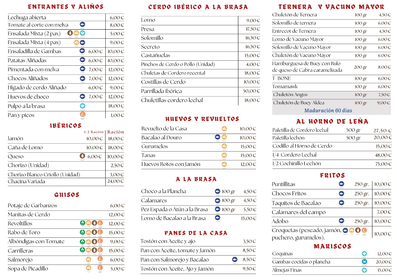 Carta de menú Restaurante Mesón El Olivo