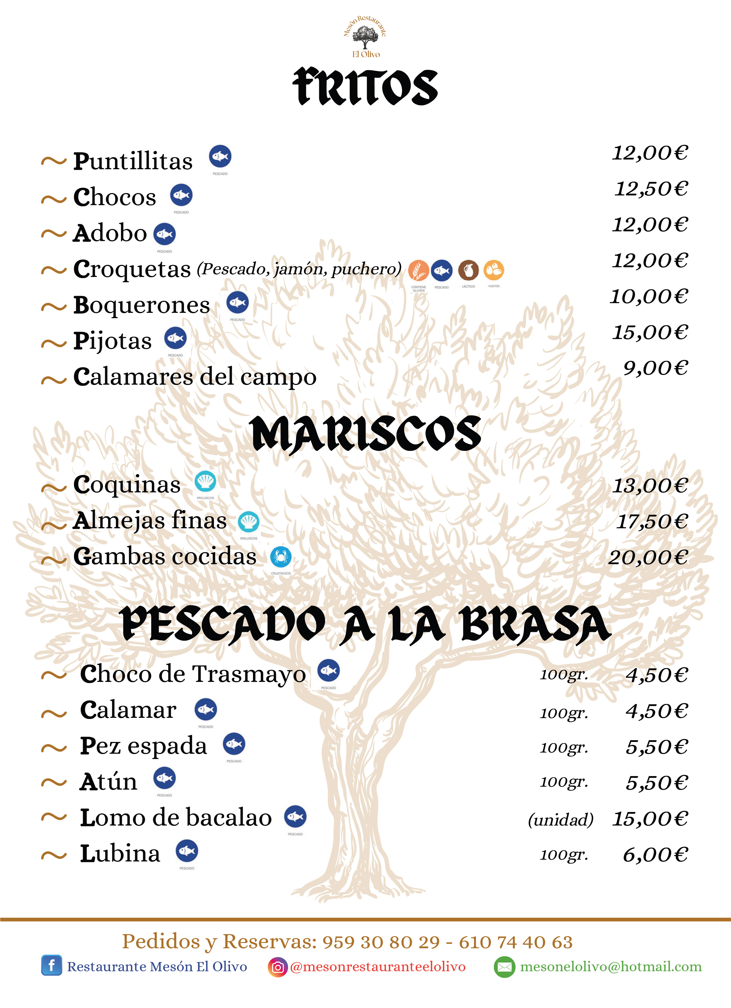 Carta de menú Restaurante Mesón El Olivo